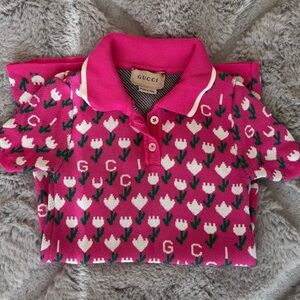 Gucci Kids Pink and White Patterned Polo